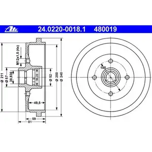 ATE 24.0220-0018.1 Bremstrommeln 2 Stück VW ATE 24.0220-0018.1 Bremstrommeln 2 Stück VW