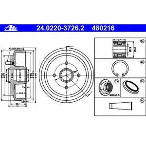 ATE 24.0220-3726.2 Bremstrommeln 2 St&uuml;ck f&uuml;r FORD