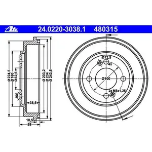 ATE 24.0220-3038.1 Bremstrommeln 2 St&uuml;ck HYUNDAI