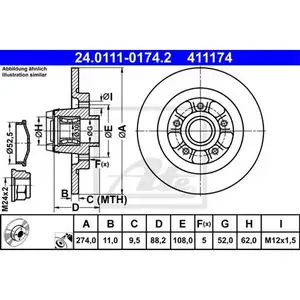 ATE 24.0111-0174.2 Bremsscheiben 2 Stück RENAULT ATE 24.0111-0174.2 Bremsscheiben 2 Stück RENAULT