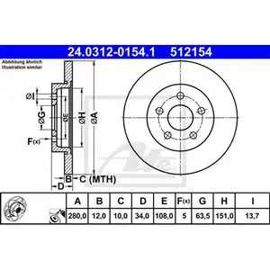 ATE 24.0312-0154.1 Power Disc Bremsscheiben 2 St&uuml;ck hinten f&uuml;r FORD