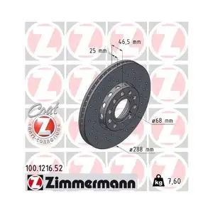 Zimmermann 100.1216.52 Bremsscheiben 2 Stück AUDI Zimmermann 100.1216.52 Bremsscheiben 2 Stück AUDI