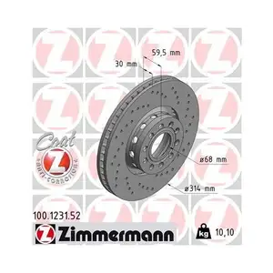 Original ZIMMERMANN 100.1231.52 Bremsscheiben 2 St&uuml;ck f&uuml;r AUDI
