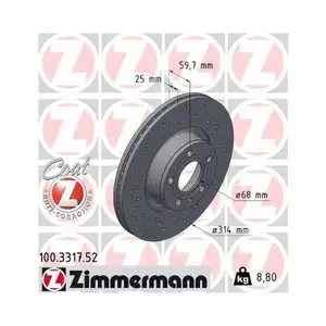 Original Zimmermann 100.3317.52 Bremsscheiben 2 Stück für AUDI Original Zimmermann 100.3317.52 Bremsscheiben 2 Stück für AUDI
