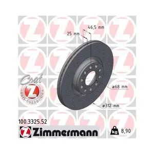 Original Zimmermann 100.3325.52 Bremsscheiben 2 Stück für VW Original Zimmermann 100.3325.52 Bremsscheiben 2 Stück für VW