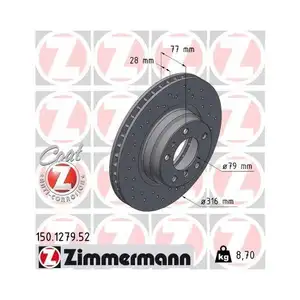 Original ZIMMERMANN 150.1279.52 Bremsscheiben 2 Stück für BMW Original ZIMMERMANN 150.1279.52 Bremsscheiben 2 Stück für BMW