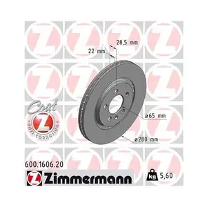 ZIMMERMANN 600.1606.20 Bremsscheiben 2 St&uuml;ck f&uuml;r VW SEAT