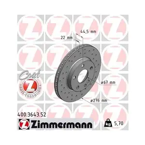 Original ZIMMERMANN 400.3643.52 Bremsscheiben 2 St&uuml;ck f&uuml;r MERCEDES-BENZ