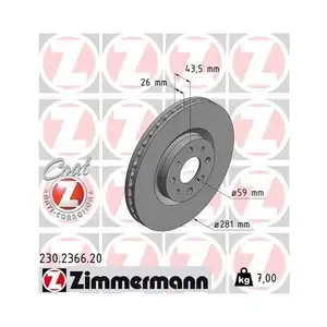 Zimmermann 230.2366.20 Bremsscheiben 2 St&uuml;ck FIAT