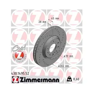 Original ZIMMERMANN 430.1495.52 Bremsscheiben 2 Stück für OPEL Original ZIMMERMANN 430.1495.52 Bremsscheiben 2 Stück für OPEL