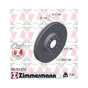 Zimmermann 100.1249.52 Bremsscheiben 2 Stück AUDI Zimmermann 100.1249.52 Bremsscheiben 2 Stück AUDI
