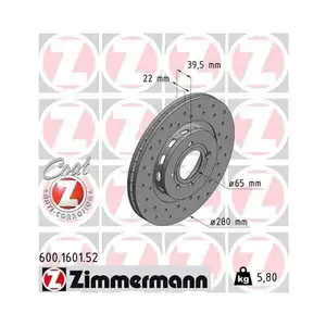 Original ZIMMERMANN 600.1601.52 Bremsscheiben 2 Stück für SEAT Original ZIMMERMANN 600.1601.52 Bremsscheiben 2 Stück für SEAT