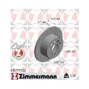 ZIMMERMANN 610.1171.52 Bremsscheiben 2 Stück für VOLVO ZIMMERMANN 610.1171.52 Bremsscheiben 2 Stück für VOLVO