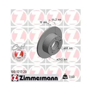 Zimmermann 100.1217.20 Bremsscheiben 2 Stück AUDI Zimmermann 100.1217.20 Bremsscheiben 2 Stück AUDI