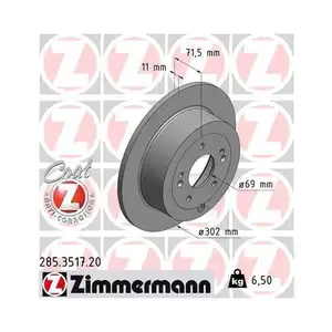 Zimmermann 285.3517.20 Bremsscheiben 2 Stück HYUNDAI Zimmermann 285.3517.20 Bremsscheiben 2 Stück HYUNDAI
