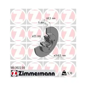 Zimmermann 180.3022.00 Bremsscheiben 2 Stück PEUGEOT Zimmermann 180.3022.00 Bremsscheiben 2 Stück PEUGEOT