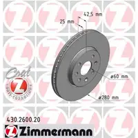 Zimmermann 430.2600.20 Bremsscheiben 2 Stück OPEL