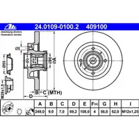ATE 24.0109-0100.2 Bremsscheiben 2 Stück PEUGEOT