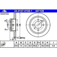 ATE 24.0107-0108.1 Bremsscheiben 2 Stück NISSAN