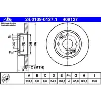 ATE 24.0109-0127.1 Bremsscheiben 2 Stück MAZDA