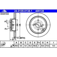ATE 24.0109-0138.1 Bremsscheiben 2 Stück TOYOTA