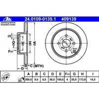 ATE 24.0109-0139.1 Bremsscheiben 2 Stück TOYOTA