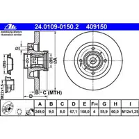 ATE 24.0109-0150.2 Bremsscheiben 2 Stück PEUGEOT