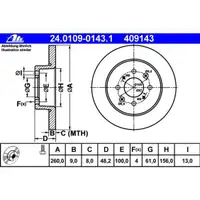 ATE 24.0109-0143.1 Bremsscheiben 2 Stück HONDA