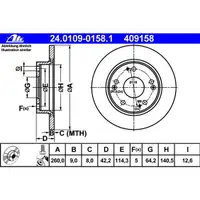 ATE 24.0109-0158.1 Bremsscheiben 2 Stück HONDA