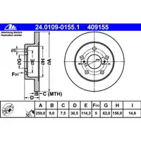 ATE 24.0109-0155.1 Bremsscheiben 2 Stück TOYOTA