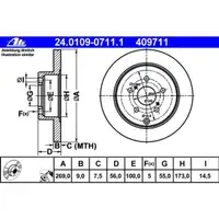 ATE 24.0109-0711.1 Bremsscheiben 2 Stück TOYOTA