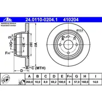 ATE 24.0110-0204.1 Bremsscheiben 2 Stück OPEL