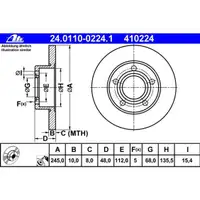 ATE 24.0110-0224.1 Bremsscheiben 2 Stück VW