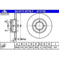ATE 24.0111-0116.1 Bremsscheiben 2 Stück OPEL