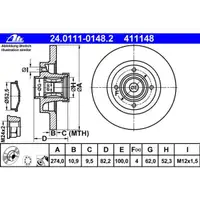 ATE 24.0111-0148.2 Bremsscheiben 2 Stück RENAULT