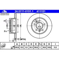 ATE 24.0111-0151.1 Bremsscheiben 2 Stück RENAULT