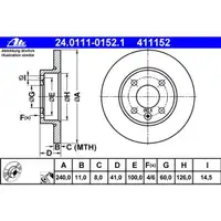 ATE 24.0111-0152.1 Bremsscheiben 2 Stück OPEL