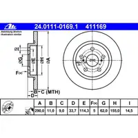 ATE 24.0111-0169.1 Bremsscheiben 2 Stück TOYOTA