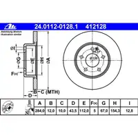 ATE 24.0112-0128.1 Bremsscheiben 2 Stück MERCEDES-BENZ
