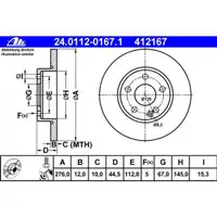 ATE 24.0112-0167.1 Bremsscheiben 2 Stück MERCEDES-BENZ