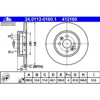 ATE 24.0112-0160.1 Bremsscheiben 2 Stück RENAULT