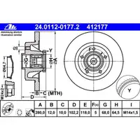ATE 24.0112-0177.2 Bremsscheiben 2 Stück OPEL