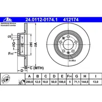 ATE 24.0112-0174.1 Bremsscheiben 2 Stück PEUGEOT