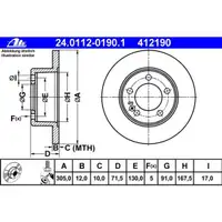ATE 24.0112-0190.1 Bremsscheiben 2 Stück OPEL