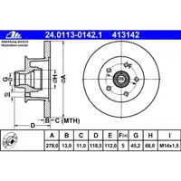 ATE 24.0113-0142.1 Bremsscheiben 2 Stück VW