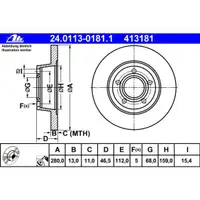 ATE 24.0113-0181.1 Bremsscheiben 2 Stück AUDI