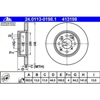 ATE 24.0113-0198.1 Bremsscheiben 2 Stück ROVER