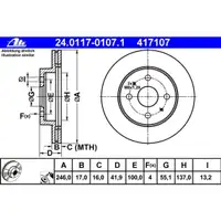 ATE 24.0117-0107.1 Bremsscheiben 2 Stück DAIHATSU