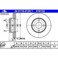 ATE 24.0118-0139.1 Bremsscheiben 2 Stück NISSAN