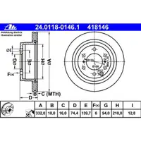 ATE 24.0118-0146.1 Bremsscheiben 2 Stück MITSUBISHI